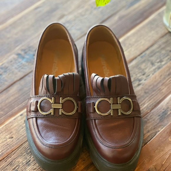 Burgundy Leather Loafers with Silver Accent - Picture 1 of 3